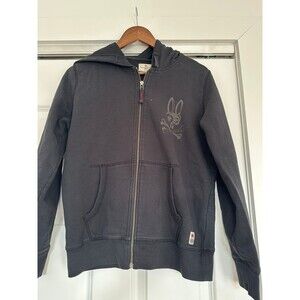 Psycho Bunny Mens Black S Full Zip Sweatshirt Hoodie Jacket Streetwear Grunge